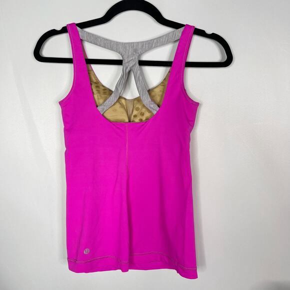 Lululemon Womens 4 Optimal Tank Pow Pink Metallic Silver Cut Out Shelf Bra VNeck - Picture 2 of 10